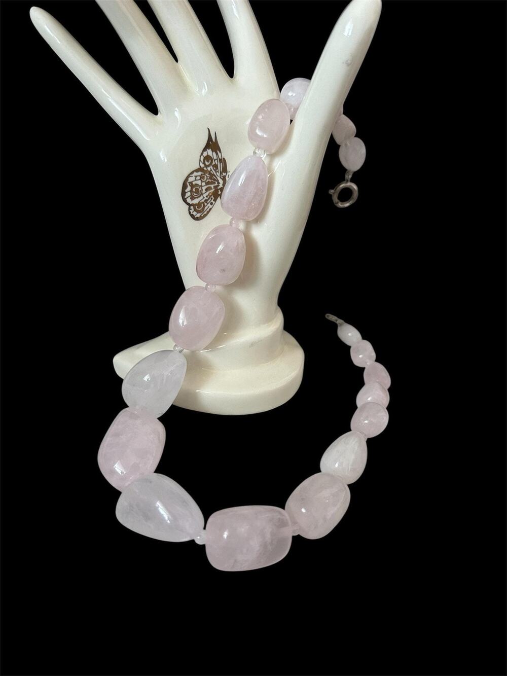 Vintage Rose Quartz Necklace Chunky Graduated Pink Stone 20 Inch